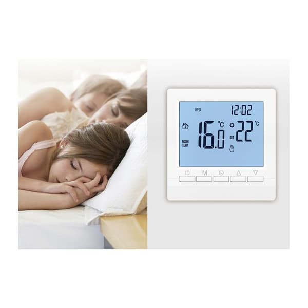 Gasfyrstermostat – 1,5V temperaturregulator – Batteridrevet – Ugentligt programmerbar – Baggrundsbelyst display