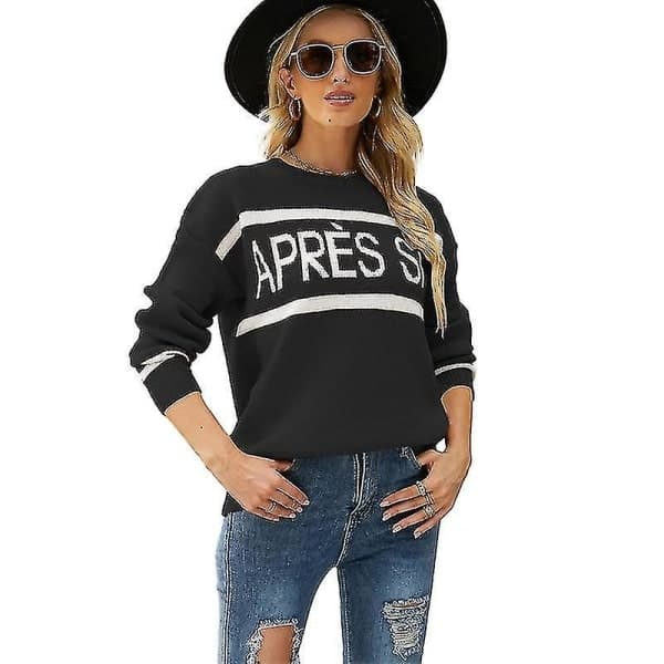 Après ski sweater til kvinder til efterår og vinter Langærmet afslappet sweater SORT M