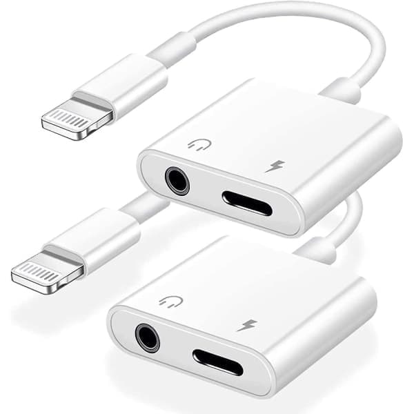 2-pack iPhone hörlursadapter, 2-i-1 Lightning till 3,5 mm ljud + laddare