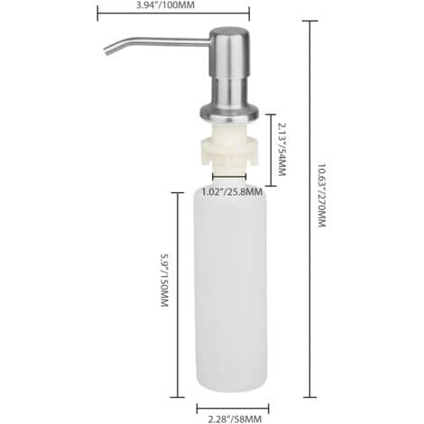 Indbygget flydende sæbedispenser med 300 ml flaske, opvaskemiddeldispenser til køkken, rustfri stål sæbedispenser til badeværelser
