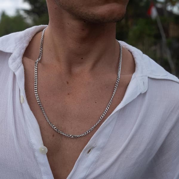 Høj kvalitet rustfrit stål sølvkæde • Robust sølvhalskæde • Solid kongelig kæde 60 cm | 10 mm • Cuban link kæde Ledkæde Curb kæde