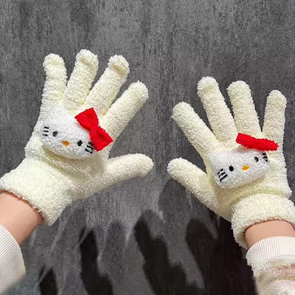 1 par e Kuromi Melody Cinnamoroll Kt Kattevanter Efterår Vinter Light yellow