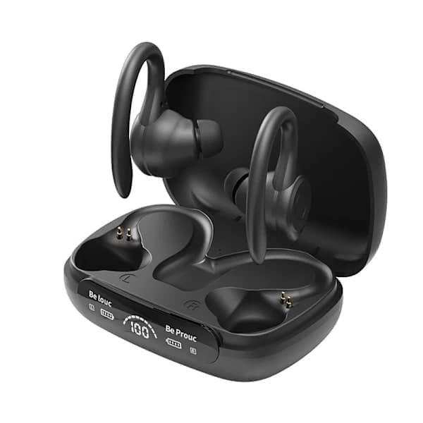 Bluetooth Stereo Hovedtelefoner med Bløde Gummiørepropper og Digitalt Display, Sort