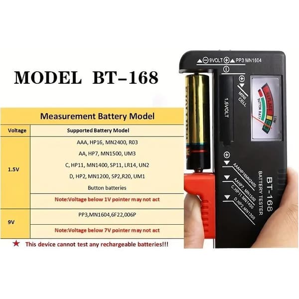 AA/AAA/C/D/9V/1.5V batterier, universel knapcelle, farvekodet, indikator, spændingstester, checker