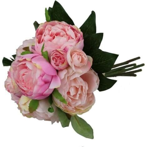Pæonbuket 32cm - Kunstige silkeblomster - 9 blomster (lyserød)