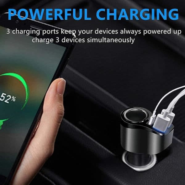 4-i-1 USB-C Biloplader 36W USB Cigarettænderstik