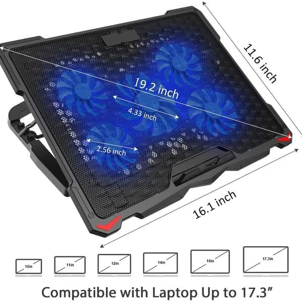 C5 Gaming Laptop Køler Kølepude, Laptop Ventilator Kølestativ, 5 Ventilatorer