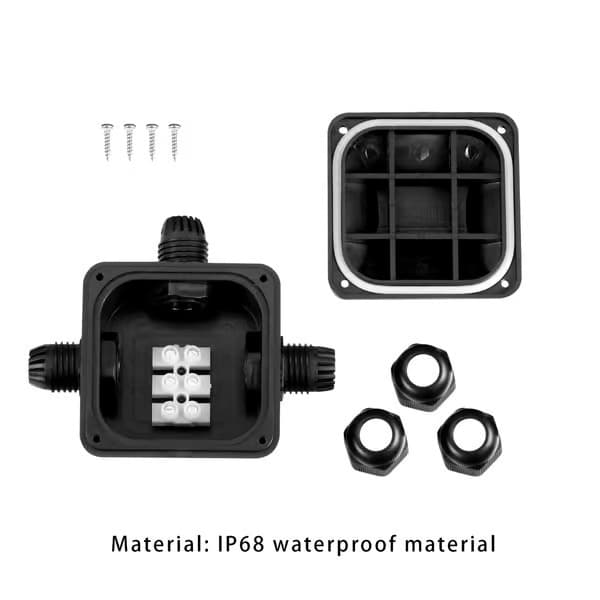 4PCS Waterproof Junction Boxes, Black IP68 3-Way Cable Connectors, Ø6.5mm-10.5mm Outdoor Lighting Cable Junction Box