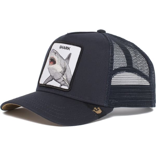 Fiskenetthette med brodert dyredesign Shark Navy Blue