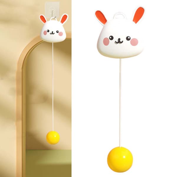Table Tennis Trainer Indoor Hanging Elastic Rod Automatic Rewind for Kids Self-Training Rabbit Style