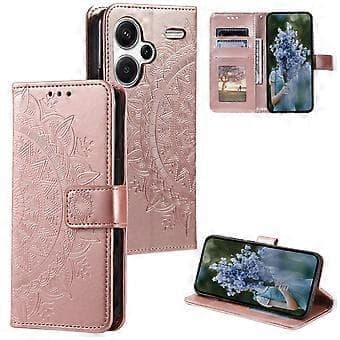 Etui til Xiaomi Redmi Note 13 Pro+ 5G Mandala Blomst Preget PU-skinn Flip-etui (Rosegull)