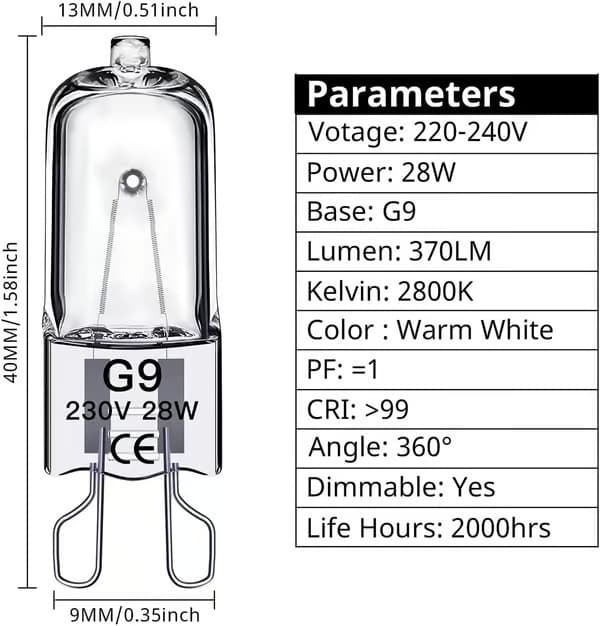 G9 halogenpærer 230V, 10-pak 60W