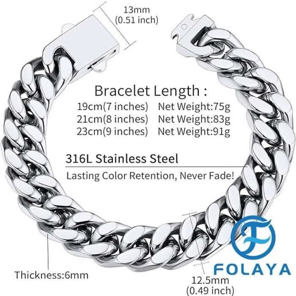 Armbånd - Cuban Link - Rustfritt stål - 19/21/23 cm - Sølv/Gull/Sort