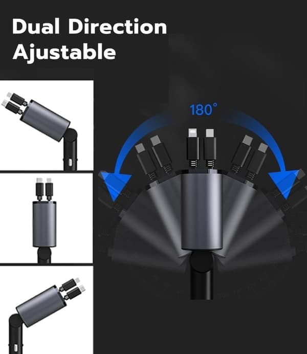 2-pack infällbara billaddare - dubbla USB-C-kablar, PD snabbladdning, voltmätare, vattentålig cigarettändaradapter