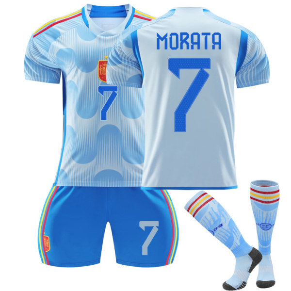 2022-23 Spanien Jersey fotbollströja för barn Fotbollsuniformer Kit MORATA 7 Kids 26(140-150CM)
