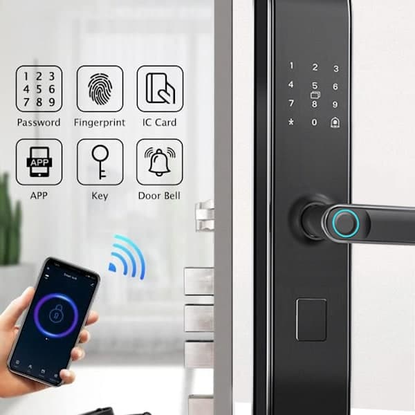 Smartlås med fjernstyring og overvåking, fingeravtrykksdørlås, biometrisk dørlås med flere opplåsingsmetoder, USB-nødstrøm