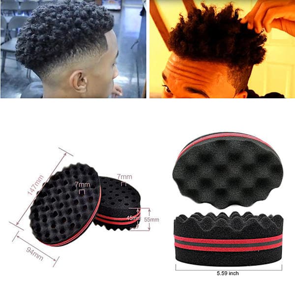 2-pack hårsvampar för lockar - män, kvinnor, barn - frisörborste - svamp för dreadlocks, låsning, twisting, afro, lock, spole