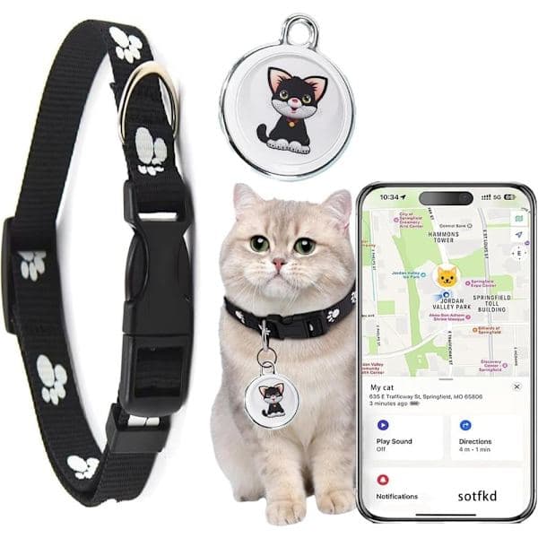 GPS Tracker til hunde og katte, vandtæt kæledyrs-tracker uden månedlige gebyrer, kompatibel med Android og iOS kat