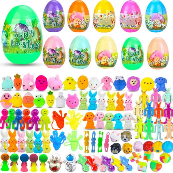 24 Pre-filled Easter Eggs Filled with 12 Squishy Toys for Kids, Easter Eggs to Fill for Easter, for Easter Theme, Party, Hunt, Easter Baskets