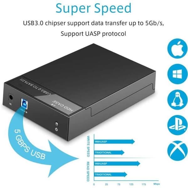 Externt hårddiskkabinett - RSHTECH - USB 3.0 - 2,5\" och 3,5\" - 16TB - UASP