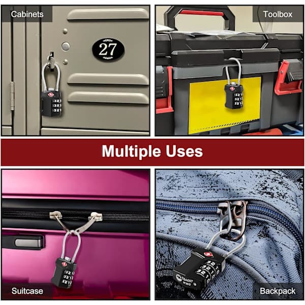 2-pak hængelåse til kufferter, 3-cifret kombinationslås til flykufferter