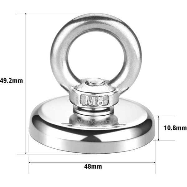 Neodymmagnet - AIMOONSA - 48 mm - 75 kg trækkraft - A3 rustfrit stålhus - 304 rustfri stålring