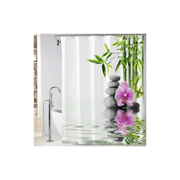 Zen 3D-printad bambu- och stenmönstrad anti-mögel duschdraperi, badrumsgardin 180x200cm lång, vattentätt polyestertyg, orkidémönster