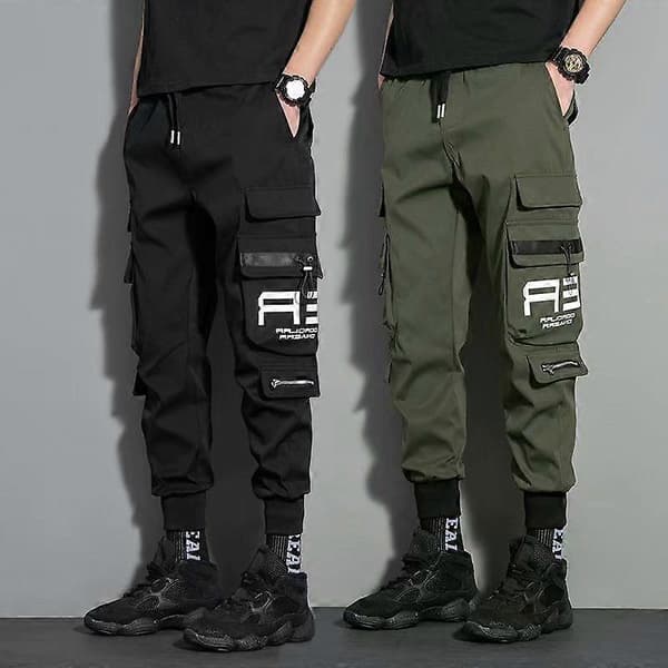 Multi Pocket Snøre Cargo Bukser Mænds Casual Cargo Bukser Til Sommer Efterår Udendørs black M