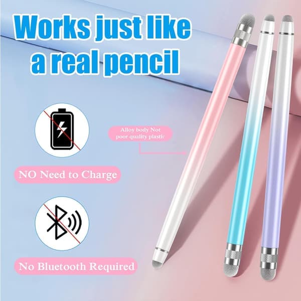 Stylo Penne til Touchskærme, Stylus Pen til iPhone/iPad/Tablet Android/Microsoft/Surface, Kompatibel med Alle (Lilla/Pink/Blå)