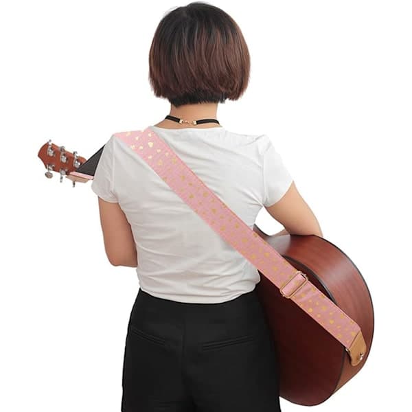 Gitarrrem för tjejer, rosa bomullsrem med hjärtmönster, elgitarr och akustisk gitarr, bas, musiktillbehör