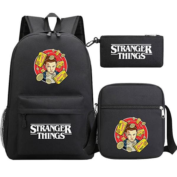 Stranger Things Ryggsäck 3-Dels Set Student Skolväska Canvasväska 16 3PCS/Set 16