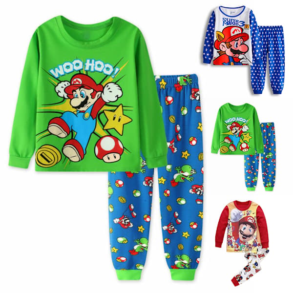 1 Sæt Børnepyjamas Super Mario Langærmet Pullover Sæt Nattøj B 130cm
