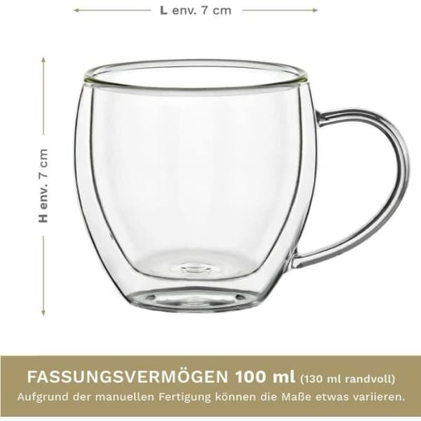 Espressoglas - Set om 6 - Dubbelväggiga - 100 ml - Borosilikatglas