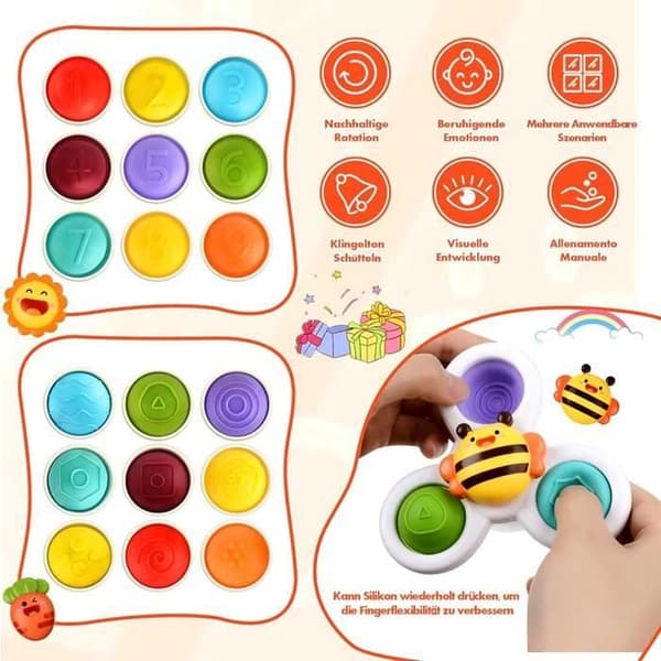 3-pack sugpropps-badleksak spinner sugproppsleksak för bebisar badleksak för småbarn och barn