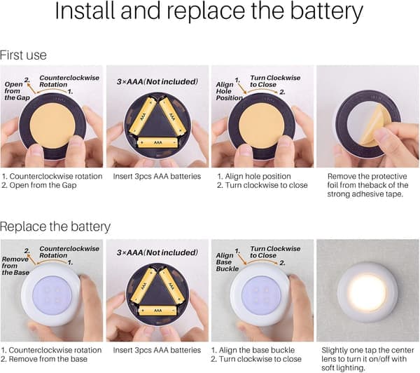 Tryklys Mini Touch Tryk Spotlys Indendørs Bærbare LED Pucklys Batteridrevne til Underskabe Varm Hvid