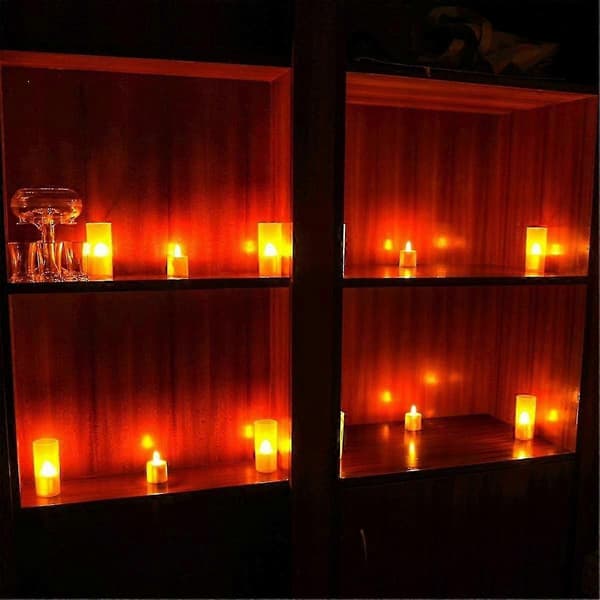 Flamelessa ljus med fjärrkontroll, timer och laddningsbas, 12 st USB-uppladdningsbara LED-värmeljus