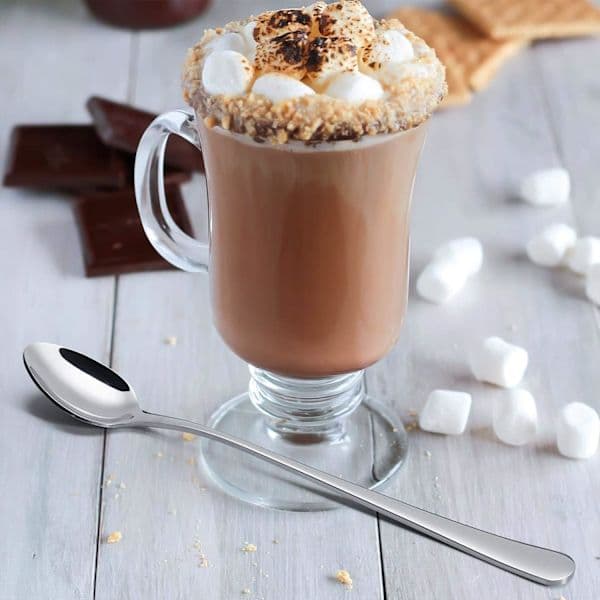 Latte-skeer, sæt med 4 lange skeer, kaffeskeer i rustfrit stål, teske ideel til lattekaffe, espresso