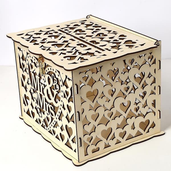 Bröllopspengar Box Hållare Rustik DIY Trä Post Kuvert Presentkortslådor Med Låsspår L