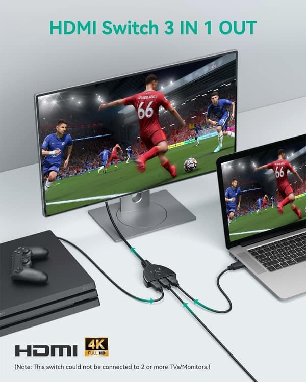 HDMI-switch, GANA guldpläterad 3-portars HDMI-växlare/HDMI-splitter/stöder Full HD1080p/3D med höghastighetskabel