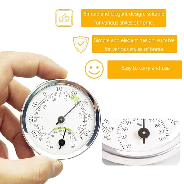 Hygrometertermometer, inomhus- och utomhustermometer, fuktighetssensor, inomhushygrometer, analog hygrometer, hygrometertermometer, batterifri,