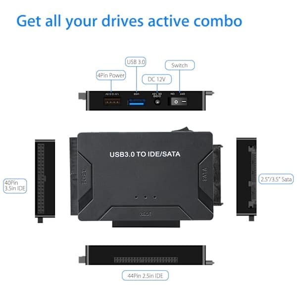 USB IDE -sovitin (USB 3.0 - SATA IDE) kiintolevysovitinyhdistelmä