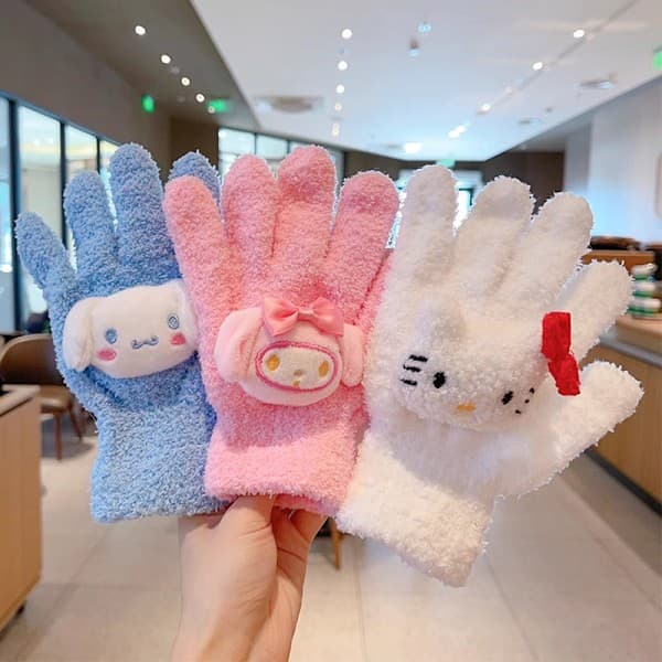 1 par e Kuromi Melody Cinnamoroll Kt Kattevanter Efterår Vinter Light yellow