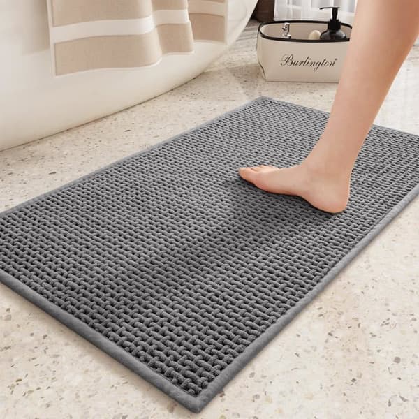 Skridsikker bademåtte 44×75 cm - Absorberende chenille, hurtigtørrende, vaskbar (grå)