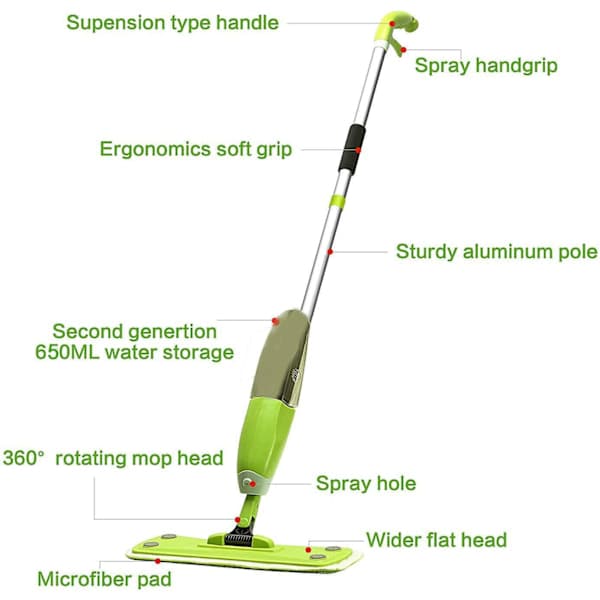 Gulv Håndholdt Spraymoppe Vand Sprayrenser Flad Moppe med Genanvendelig Mikrofiberpude Multi Mopper