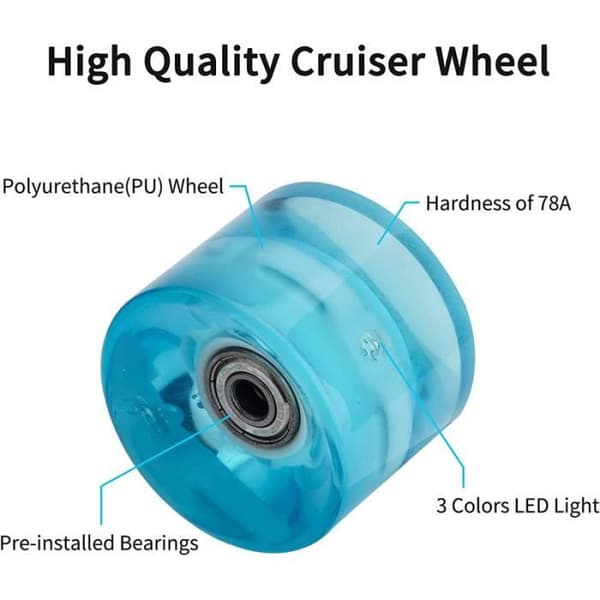 Cruiserboard-hjul - 60 mm - 78A hardhet - 4 LED-hjul - ABEC-9 608ZZ