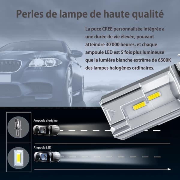 H11/H8/H9 LED-lampa, 6500K vit för bil 12V-24V strålkastarbyteskit. (2 st)