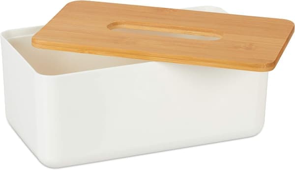 Servettbehållare, våtservettdispenser, plast, bambu, HLP 10 x 23 x 13 cm
