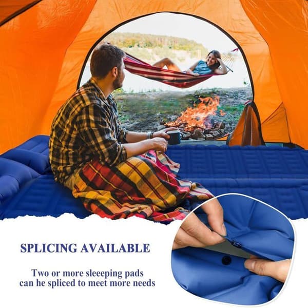 12 cm tjockt campingunderlag, ultralätt uppblåsbart hopfällbart campingunderlag för camping, tält, vandring, blått