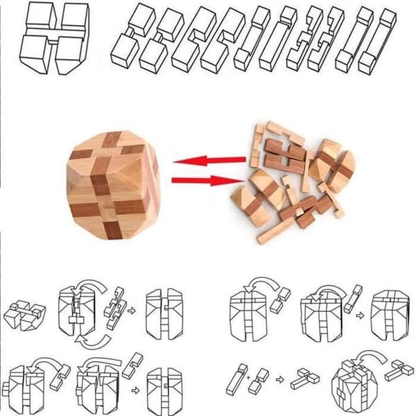 3D IQ Puzzle Mini Træpuslespil, Puslespil, 9-delt Træpuslespil