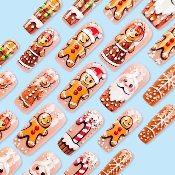 24 stk kunstige løsnegler med pepperkakemann-design til jul
